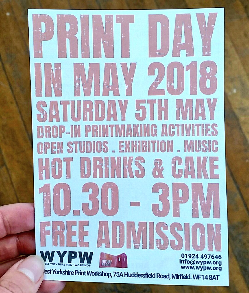artistsWYPW's tweet photo. Everyone is welcome to join us @wyprintworkshop for #printdayinmay Saturday 5th May, 10.30 - 3. #openstudios #cake #printmaking #thingstodo #mirfield #art #gallery #Exhibition https://t.co/ilHdu1XPYT