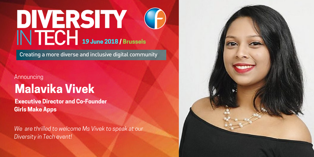 ForumEurope's tweet photo. At #DiversityinTechEU we will be talking to the pioneers shaping the future of the #tech industry. @malavikavivek, Executive Director &amp; Co-Founder @girlsmakeapps will be discussing her work in inspiring underrepresented communities. Info: https://t.co/5uyI1ptYYT #diversityintech https://t.co/vG26WTCu0w