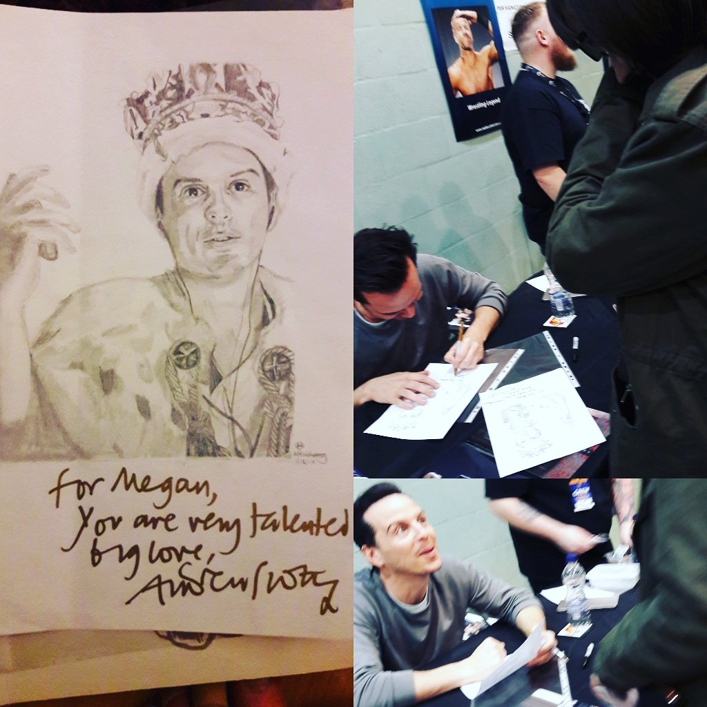 Got the chance to meet the lovely Andrew Scott again at @walescomiccon 
#moriarty #sherlock #andrewscott #iou #norush #missme #walescomiccon #glyndwruniversity #comiccon #iamsherlocked  #bbcsherlock  #sherlockian #221b  #alicethroughthelookingglass #thestag #spectre #jamesbond