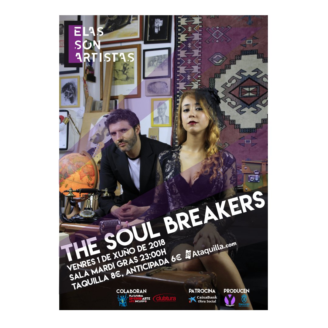 elassonartistas's tweet photo. #TheSoulBreakers son carne de directo e contan cun repertorio que bota man do swing, funk, soul, rhythm &amp; blues ou rock, para ofrecer un espectáculo intenso. 💥 1 de xuño na @SalaMardiGras. A guinda perfecta para outra xornada do #ElasSonArtistas. 🎟 @Ataquilla_com. https://t.co/Et9TyUI6N7