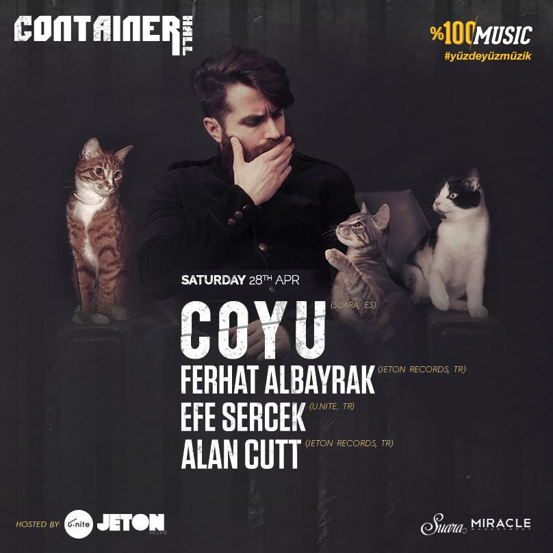 containerhall's tweet photo. Sundukları müzik performansıyla büyük kitlelere ulaşan Coyu, Ferhat Albayrak, Efe Sercek ve Alan Cutt 28 Nisan'da Container Hall sahnesinde! #yüzdeyüzmüzik https://t.co/8UHo8pDQIT