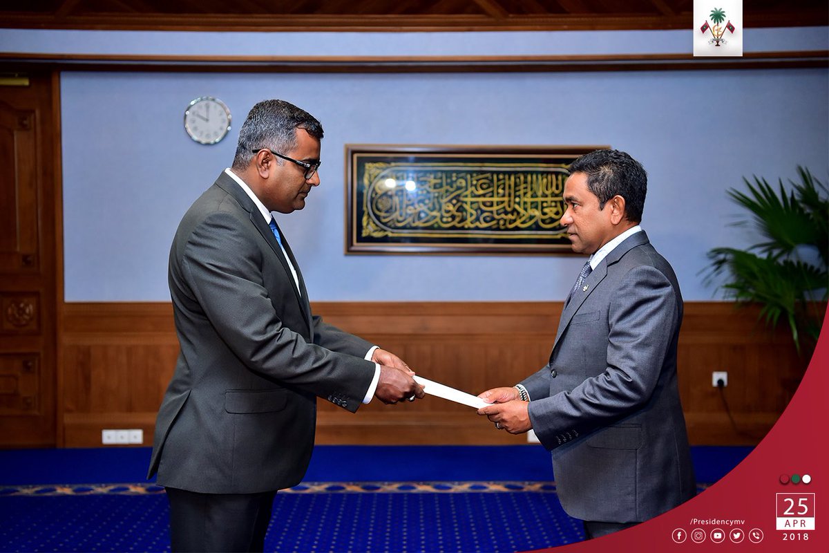 presidencymv's tweet photo. President appoints Ambassador to #Thailand 
https://t.co/alYK6wvgFF https://t.co/LhlqAD6Ad6