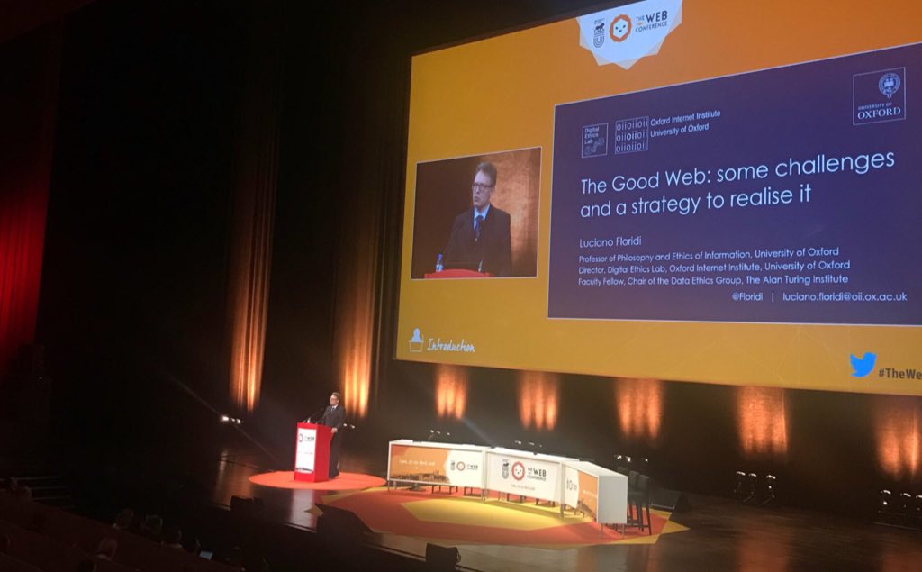 WebComeLyon's tweet image. Keynote du jour @TheWebConf @Floridi #TheGoodWeb #TheWebConf