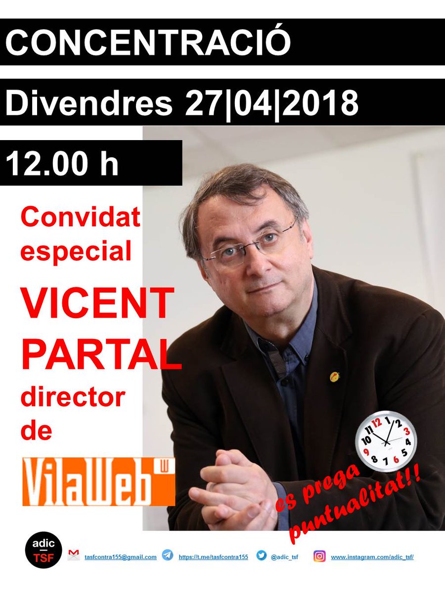 adic_ds's tweet photo. Aquest divendres ens acompanyarà @vpartal, director de @VilaWeb
Us esperem!!
#AdicGencat #NoAl155 #AdicGencatNO155 #LlibertatPresosPolítics #DivendresGroc #GencatEnLluita https://t.co/B2JQ25r0Un