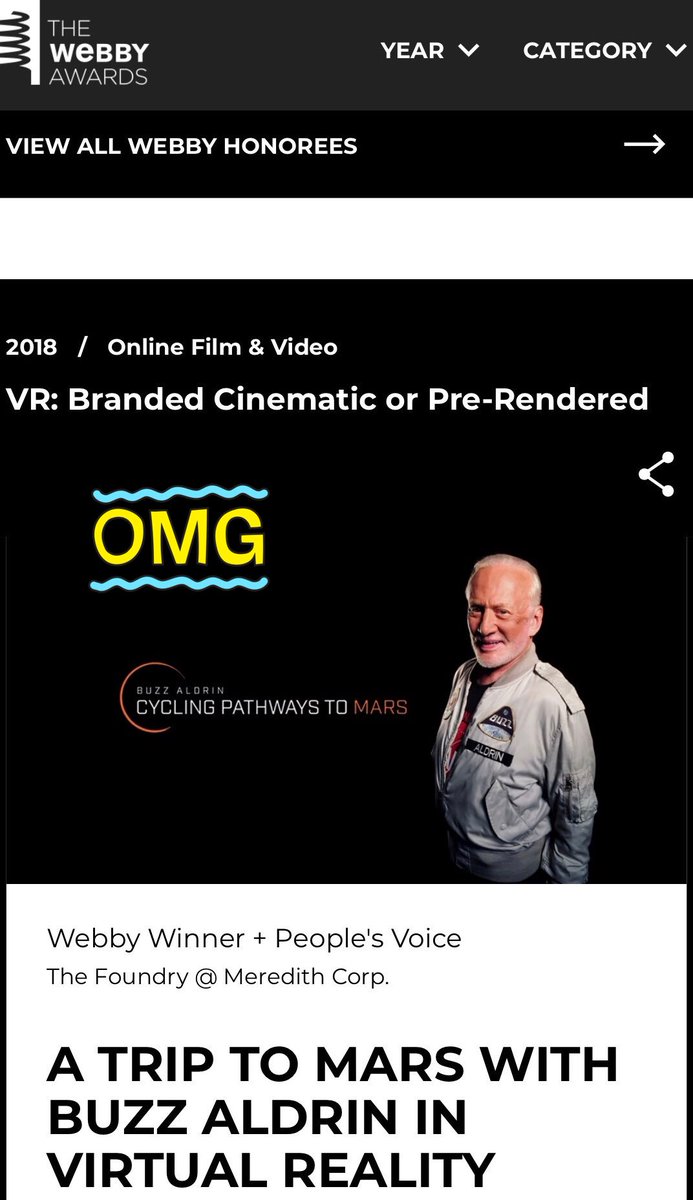 Xtina_Korp's tweet photo. WE WON the @TheWebbyAwards for our #CyclingPathwaysToMars VR Experience with @8iReality and @@TimeLifeUS @TheFoundryTeam Woo hoo! So proud of this! https://t.co/hhDuYUCI6O