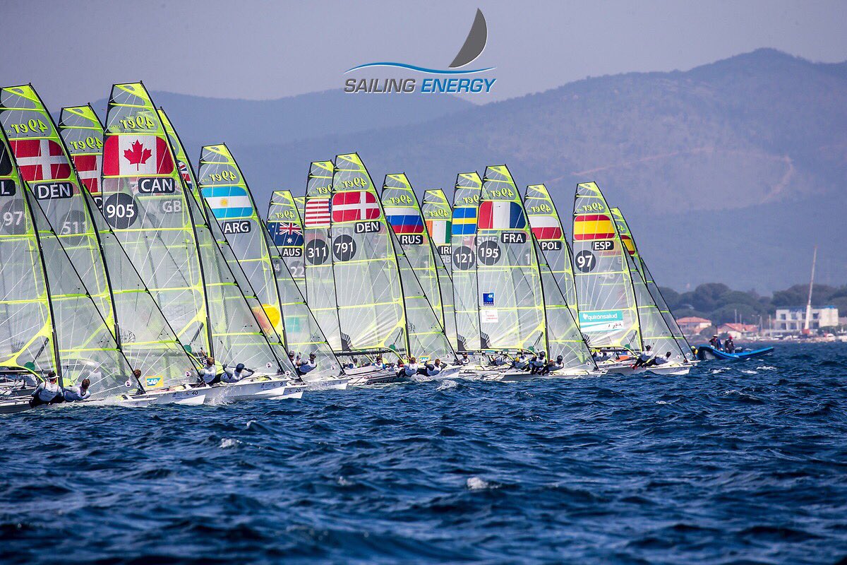 Just 40 boats on the start line 😅<a href="/worldsailing/">World Sailing 🌎⛵️</a> <a href="/SailingEnergy/">Sailing Energy</a> @zhik #sailing #49er#startorstay