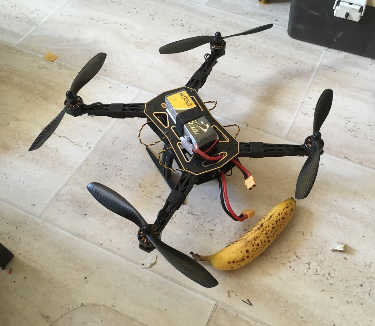 PiStuffing's tweet photo. @Raspberry_Pi @TheMagP1 Zoe the piDrone (Pi0W) with banana for scale https://t.co/vTRm7U1OzY