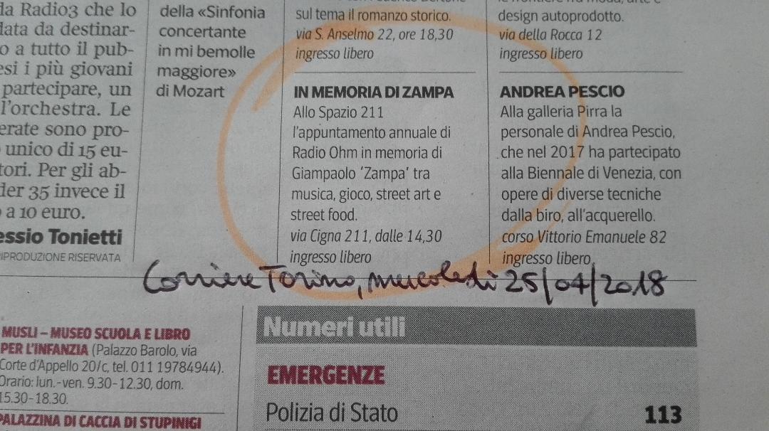 radioohm's tweet photo. Parlano di noi.
Grazie a @LaStampa Torino, @Corriere Torino e @LaRepubblica_it Torino per lo spazio dedicato a #OmegaxResistenza18. https://t.co/svNEmNfOGD