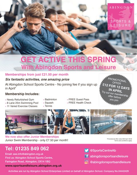 SportsCentreAb's tweet photo. There's still time to take advantage of our promotional offer this month! Try out our full membership for only £12 for 12 days and then if you sign up, there's no joining fee to pay!
Don't delay, sign up today! #GetActiveThisSpring https://t.co/b3IP2UAe1k