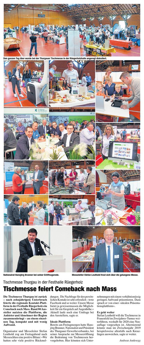 Tischmesse Thurgau feiert Comeback nach Mass. Bericht in der Frauenfelderwoche vom 25.04.2018: epaper.frauenfelderwoche.ch/ee/ffw/_main_/…