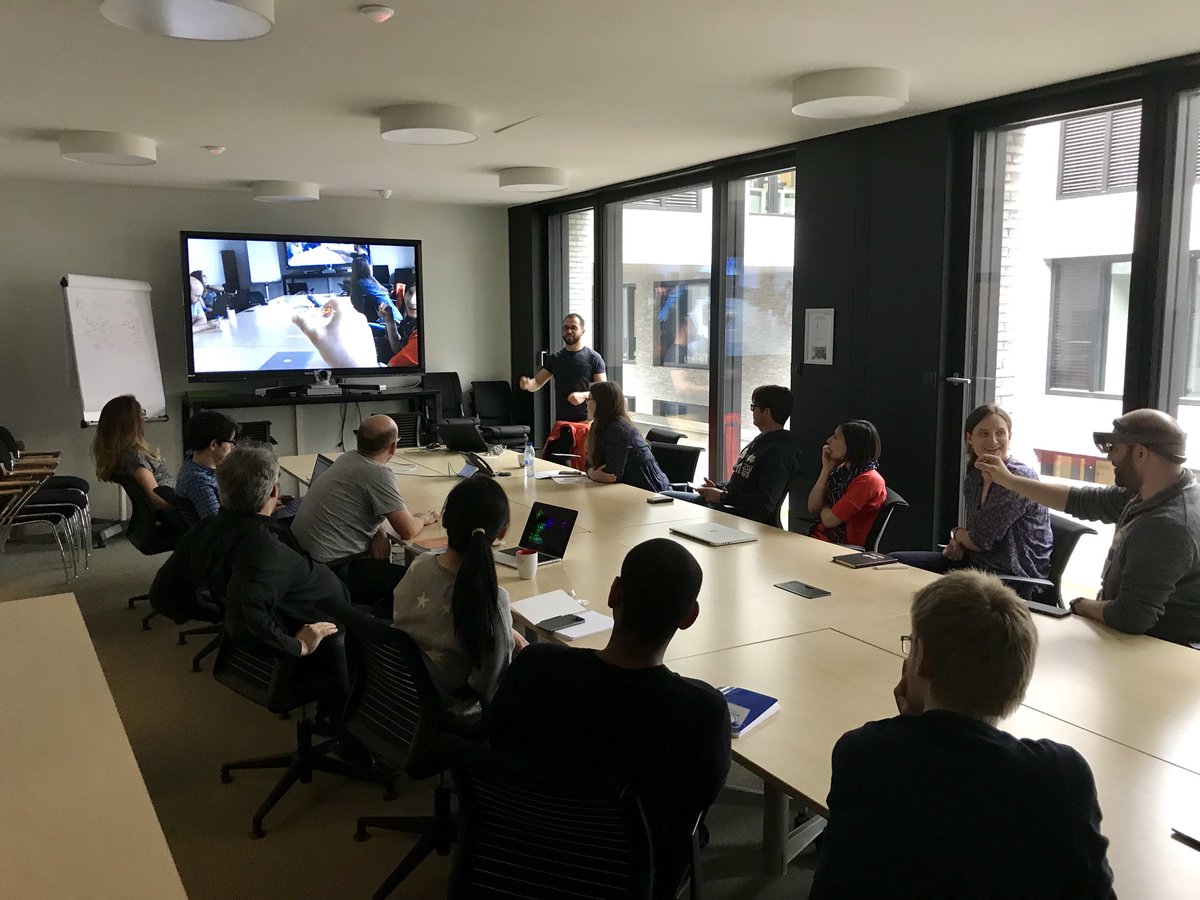 4DCollab's tweet photo. Demonstration workshop this morning within @Luxembourg_RTO teams: @eliedaher84 shows the potential of @HoloLens technology applied to #Rhino3D and #Grasshopper models using @fologm software #BIM #Optimization https://t.co/nOLLpzlVgz