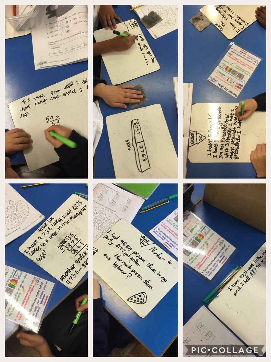 EPSMrsSpence's tweet photo. Y3 consolidating their learning by using #QuickSix. Thinking about different ways to represent some of our #ColumnSubtraction questions today. Great job ππΌ @Eastfield_EN3 @DHTEastfield @EPSNicoleJ @Megan_Hardy93 (@PicCollage created by a talented Y3 #ipadExpert, thank you!) https://t.co/6V6AGOfIdK