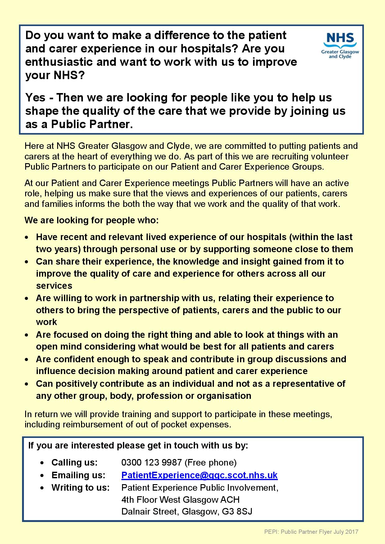 Inverclyde Carers Centre Sur Twitter Do You Want To Make A Difference To The Patient And Carer Experience In Our Hospitals If The Answer Is Yes Then Get In Touch With