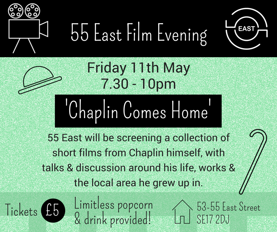 GrasArt's tweet photo. Charles Chaplin! The first global film star will be returning home to East Street, Southwark on Friday 11 May @55EastLDN. Please book tickets for talk and films with guest appearance from the man himself and @ElephantMelo. https://t.co/BXRIxeXQvc https://t.co/8XJ6nb5uWU