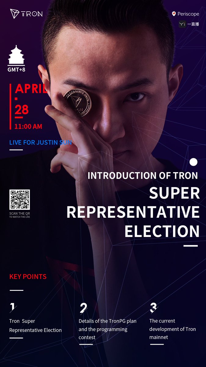 TRX $TRX I will make a live on April 28 11:00 am (GMT+8) to introduce #TRON  super representative election , see you then! @Tronfoundation