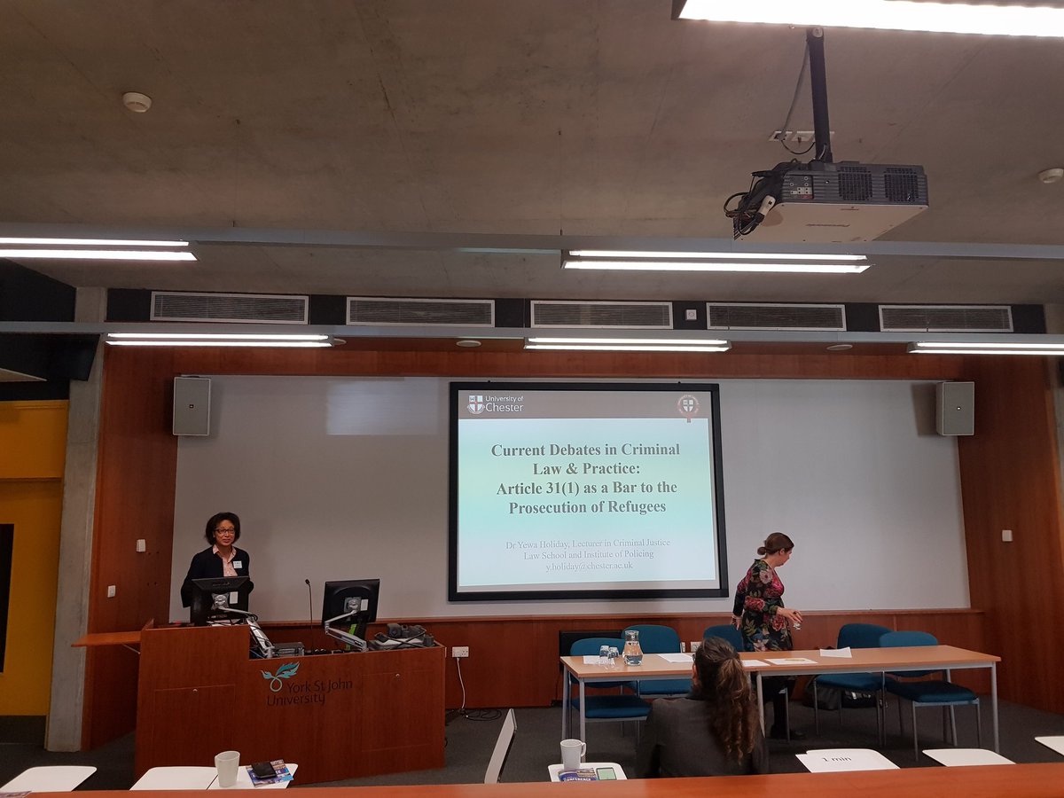 Next up in the criminal justice panel - Yewa Holiday on the prosecution of refugees for irregular entry to the UK.  #NEcrime2018