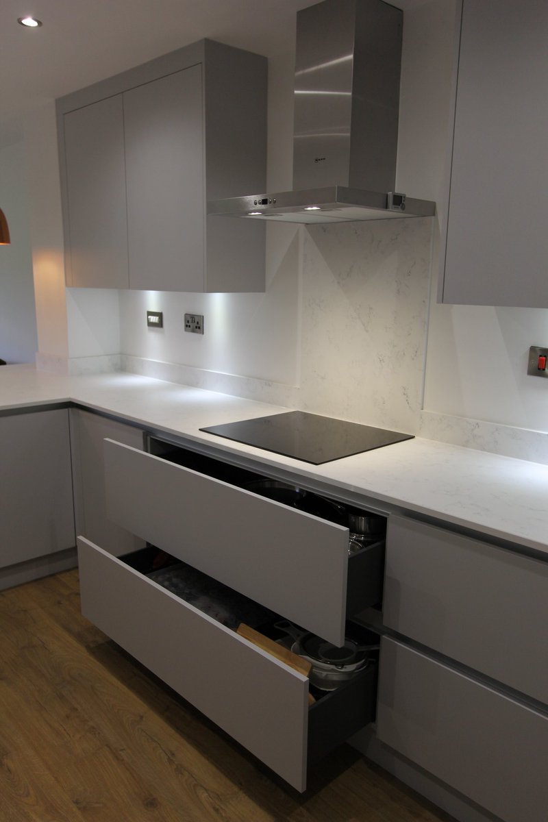 RevelleInterior's tweet photo. photos from a recent project with mirostone surfaces and @bacomponents super matt Grey Acrylic doors and @LDLCOMP 3d  @blumuk drawers finished yesterday https://t.co/7Qk1FflgSW