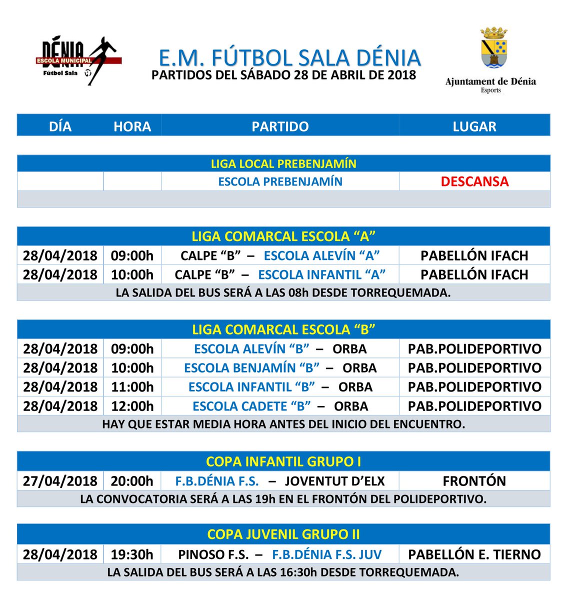 deniafutsal's tweet photo. Partidos para este fin de semana. Seguimos con la Liga Comarcal y empezamos la Copa Infantil y Juvenil. https://t.co/GZufA6OFx8