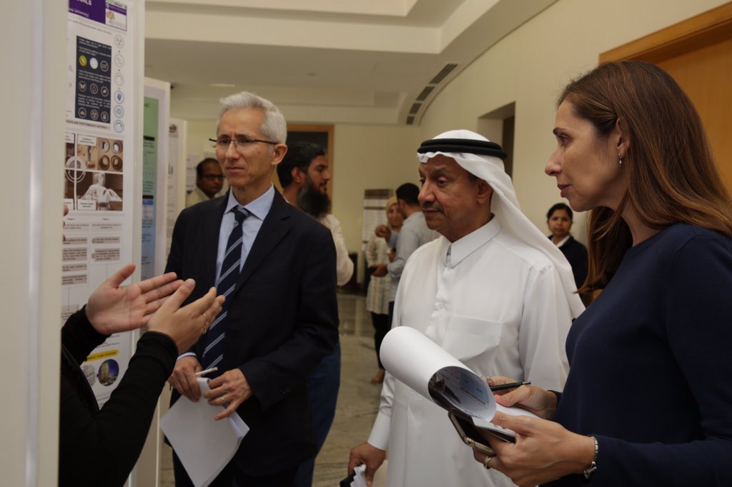 QUResearch's tweet photo. Research poster judging session for Qatar University Annual Research Forum 2018 participants, the winners will be announced at May 2,2018 #pioneering_research #quresearch https://t.co/DTnNzKdRAu