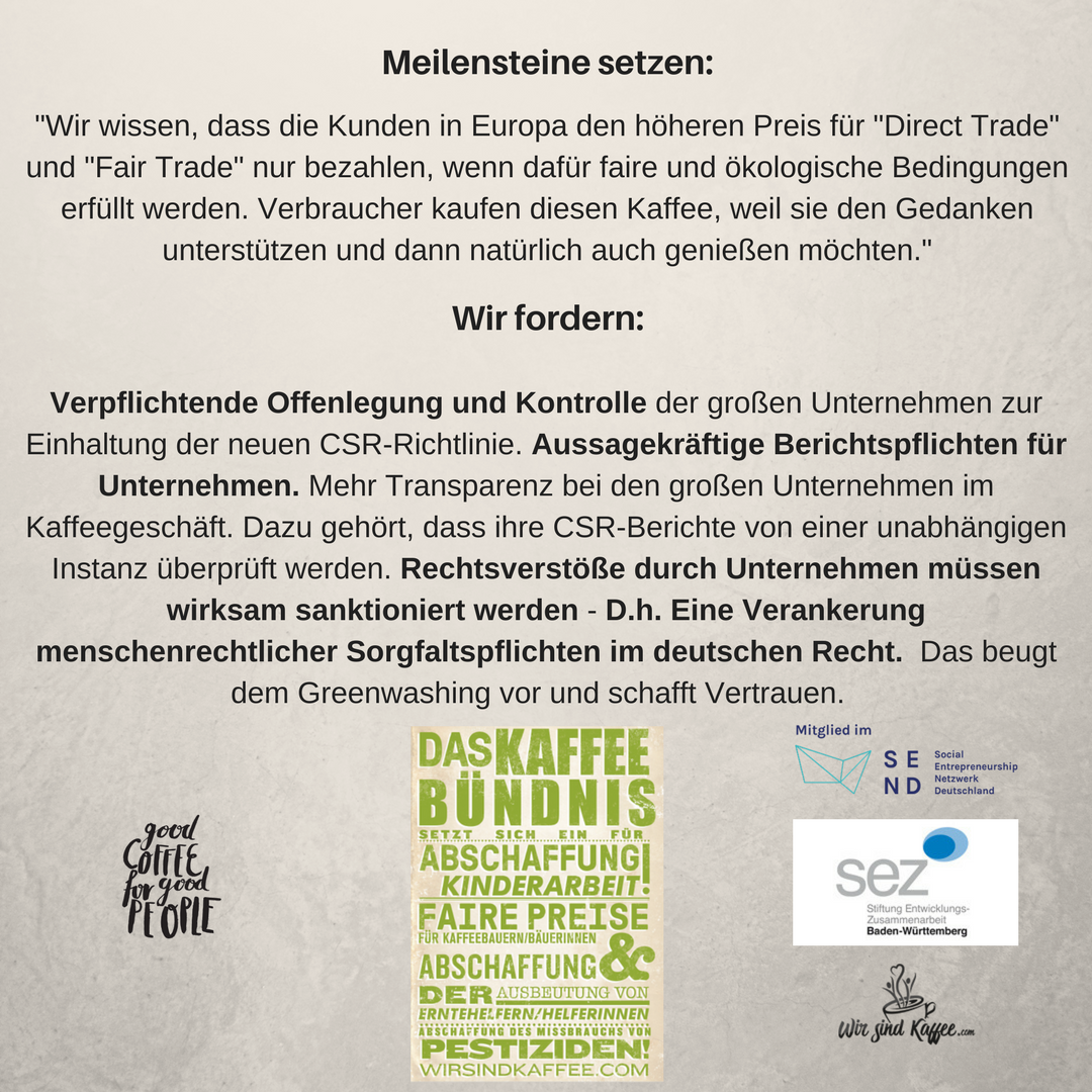 #GemeinsamWirken und #Meilensteine setzen. #nachhaltigen #Kaffee zum großen neuen #Trend machen. #send_ev #kaffeesteuer #neuverhandeln #kaffeebuendnis #kaffeecent #fair #CSR #SocEnt #SocialStartups #PushFairtrade kaffeebuendnis.com