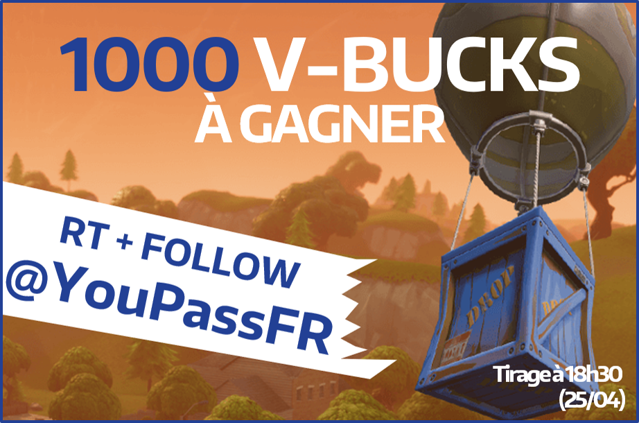 YouPassFR's tweet photo. #Concours 🎁

1000 V-BUCKS À GAGNER SUR LA PLATEFORME DE TON CHOIX !

⛏ RT ce tweet 
⛏ FOLLOW @YouPassFR

Tirage ce soir à 18h30 🎁 https://t.co/HXrMF4PbV8