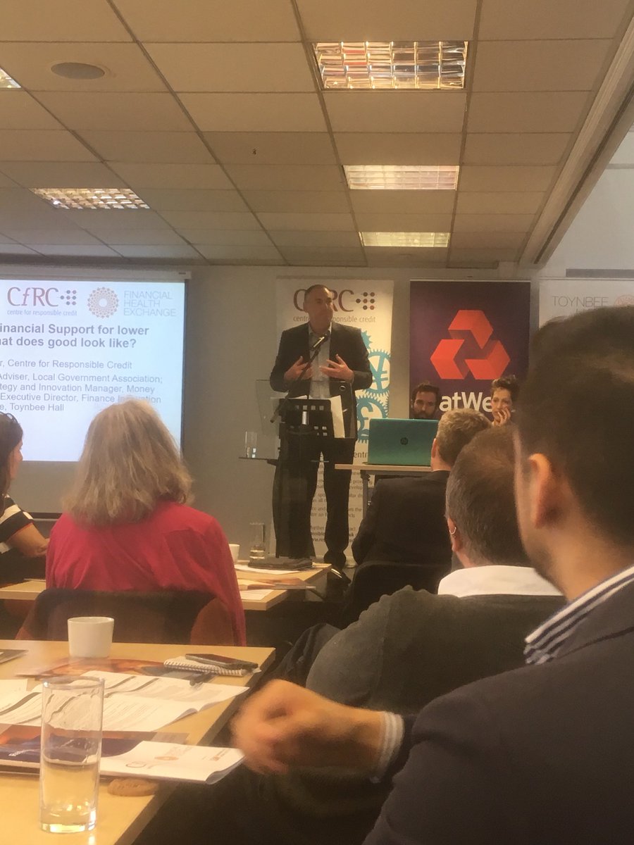 CarlPackman's tweet photo. .@JimMinton_ points out that financial services providers, including payday lenders, talk to consumers as “part of the family”, but often essential support services talk to them as “needy” which needs to change #Financialhealth18 https://t.co/DCj4dXVQaV