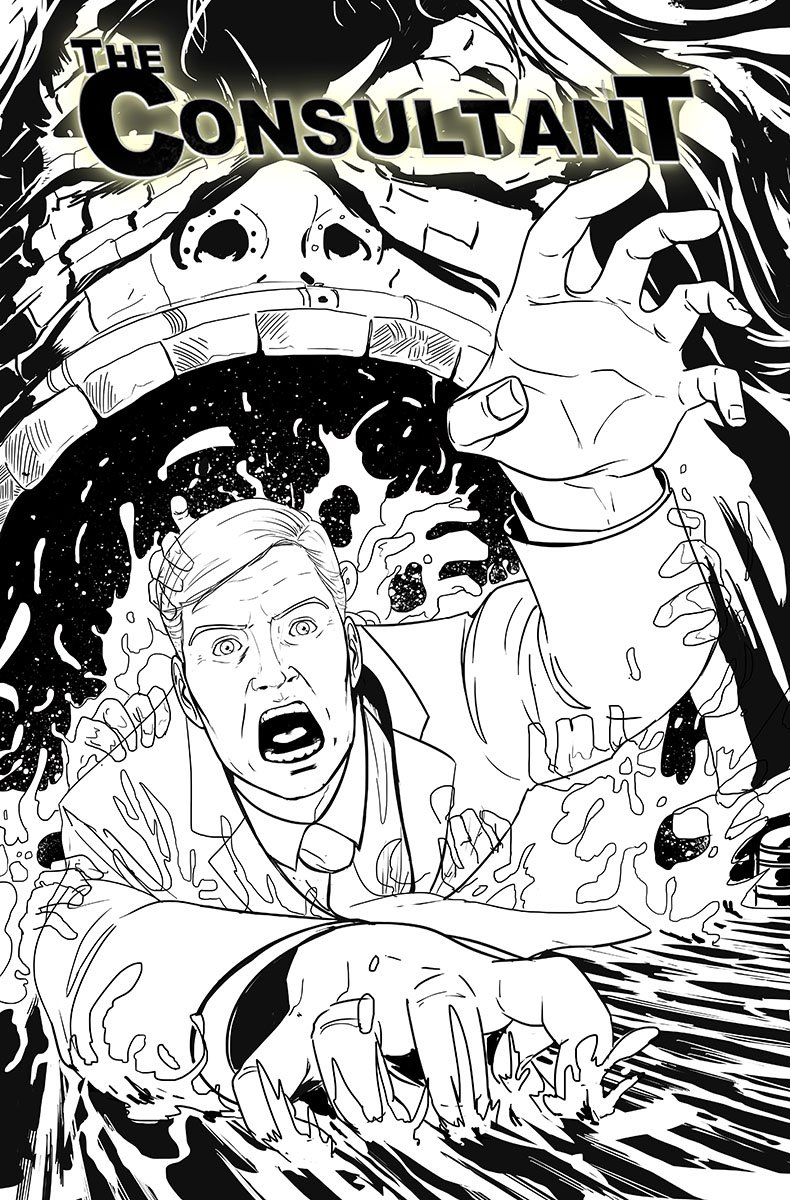 Danielofmaine's tweet photo. Rejected cover for #theconsultant #4 #actionlab #actionlabdangerzone #workingcomics #covers (inks and color by me) https://t.co/NbKID3oEyW