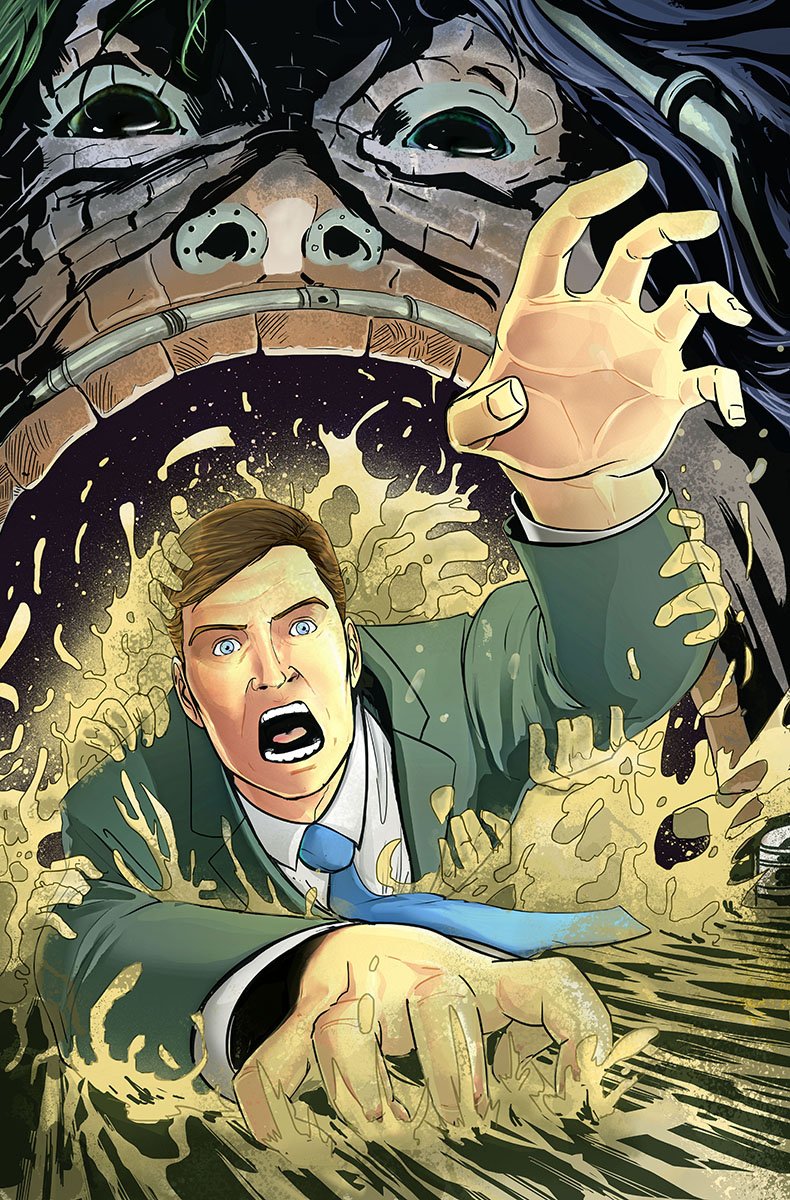 Danielofmaine's tweet photo. Rejected cover for #theconsultant #4 #actionlab #actionlabdangerzone #workingcomics #covers (inks and color by me) https://t.co/NbKID3oEyW