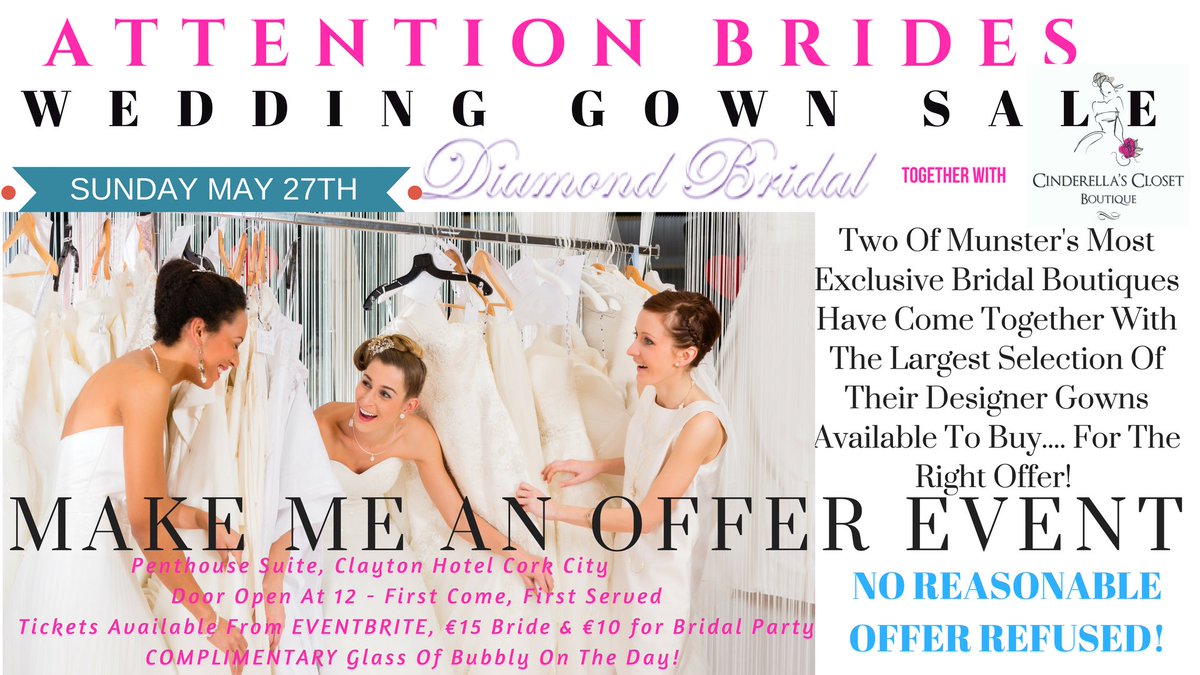 Incredibly excited for this event! Tickets on Eventbrite <a href="/DiamondBridal1/">Diamond Bridal</a> #youchoosetheprice #weddings #weddingdress #sale #limitedtickets @irishweddinblog <a href="/HelpIGM/">HelpImGettingMarried</a>