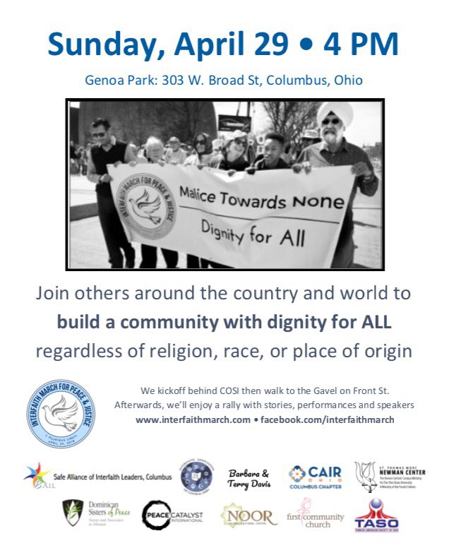 dnadeem18's tweet photo. Believe in peace and justice for all? Here is an event for YOU! 🕊🙌🏽

Interfaith Peace &amp; Justice March
April 29th, 2018
4 PM-5:30PM @ Genoa Park

Spread the word, bring your friends, and be there!
https://t.co/xS5nA4nJaG https://t.co/OYWRm76A3T