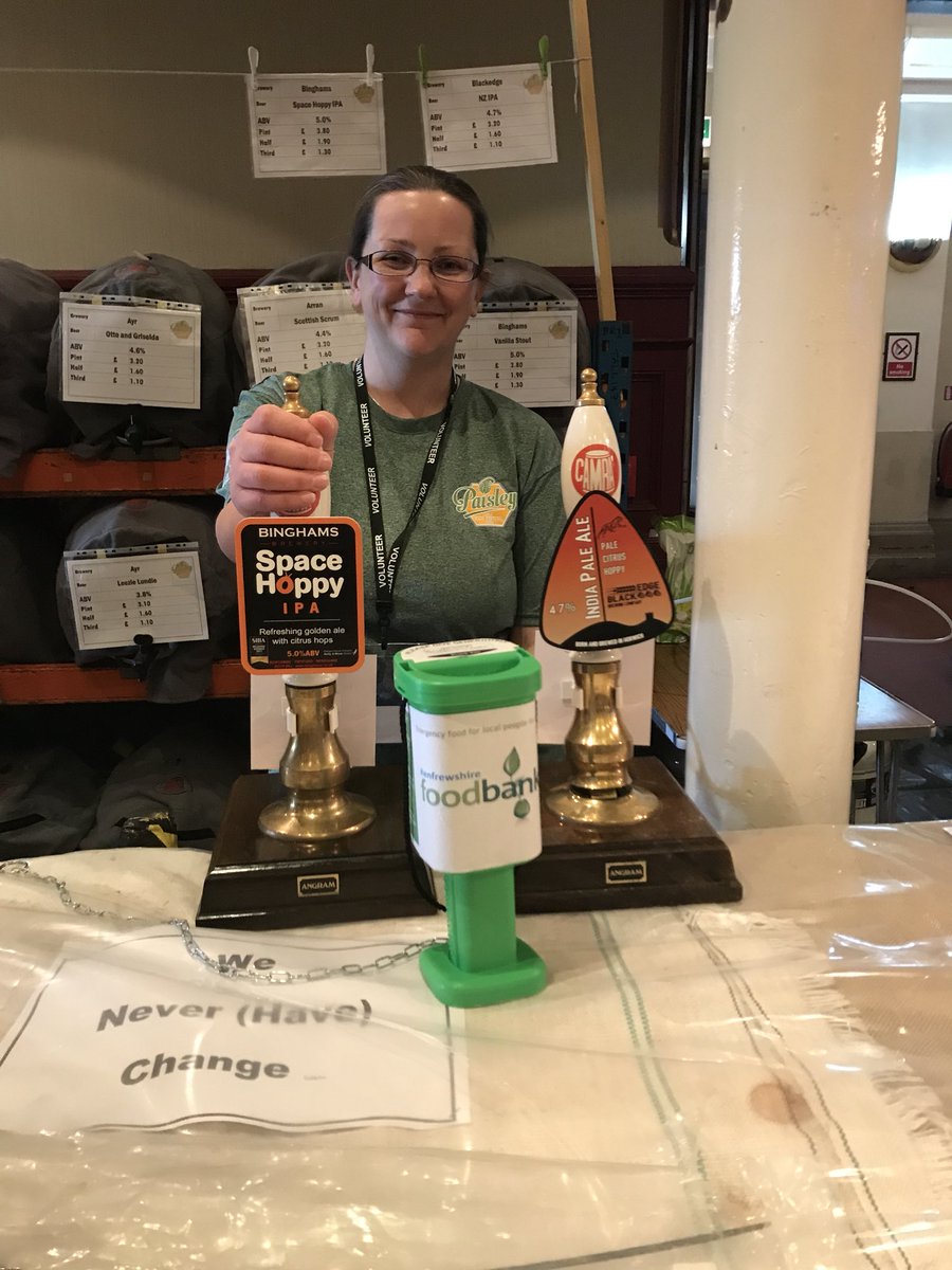 Our volunteers getting ready to welcome you for a beer all from 5pm!   Also showcasing one of our festival charities: <a href="/Ren_Foodbank/">Renfrewshire Foodbank</a> #paisleybeerfest2018 #camra <a href="/RenfrewCAMRA/">Renfrewshire CAMRA</a> <a href="/CAMRA_Official/">CAMRA</a> #realale #cider #foreignbeer #beerfestival #camrabeerfestival