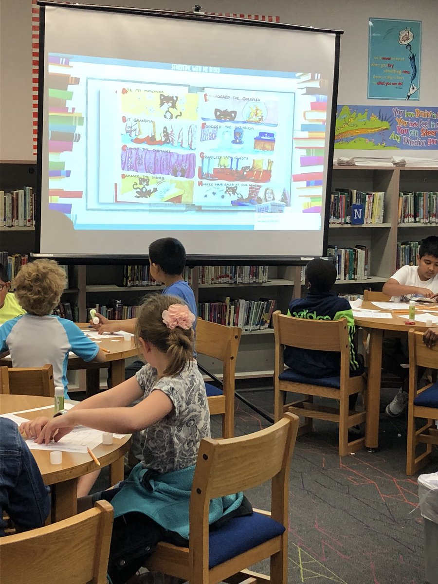 BISD_Libraries's tweet photo. The @Mitchell_BISD Library students are working, #CheckingOutBooks, #learning, #listening to a #BadKitty #eBook, &amp; gearing up for  #LemonadeDayBCS2018 too! @BryanISD @BISD_ITech #tellthestory #LibrariesDoALittleBitOfEverything #LibrariesAreClassrooms #LoveOurBISDLibraryAssistants https://t.co/v4kscK1S8P