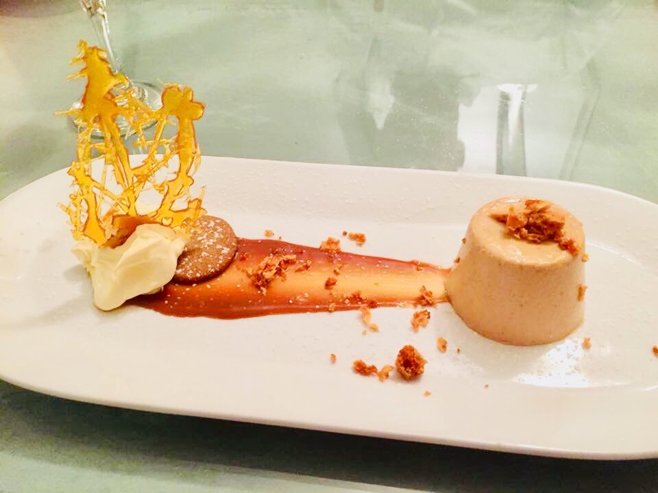 Caramel Pannacotta, Gingerbread, Honeycomb Crumb &amp; Clotted Cream one of many desserts! #thegalleyios #stmarys #IslesofScilly #dessert