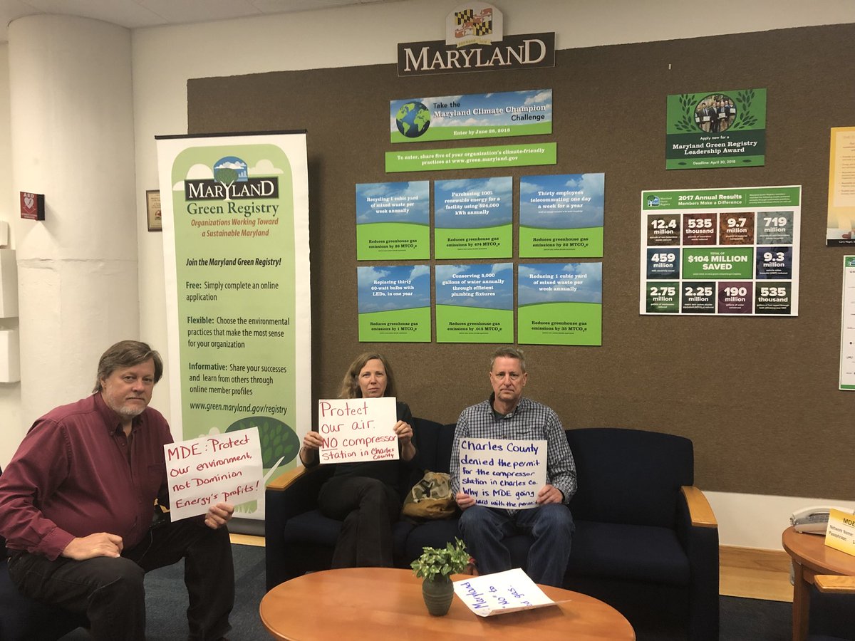 Drop in and hang out at the MDE to tell them NO permit for the compressor station in Charles County! #frackfreemd #frackno
