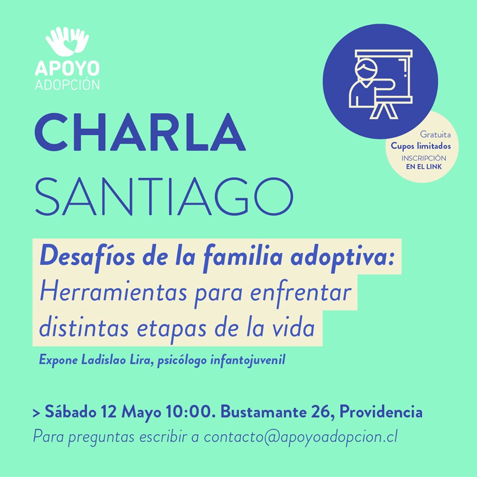 familiaadoptiva's tweet photo. CHARLA GRATUITA "Los desafíos de la familia adoptiva" https://t.co/4L1zhr5SGh Santiago de Chile, 12 de mayo 2018 #AdopcionNiños https://t.co/GpXdd3GtYa