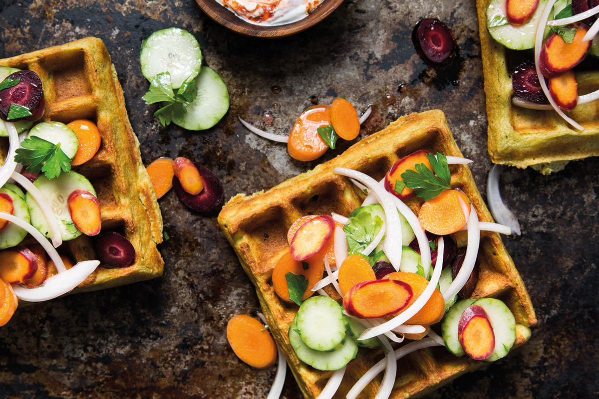 _HealthThruFood's tweet photo. Say this three times fast: Falafel Waffles! Try this recipe with Armenian cucumber slaw and yogurt sauce: https://t.co/S0a9yzamVy @TastingTable https://t.co/03eZVtNnd8