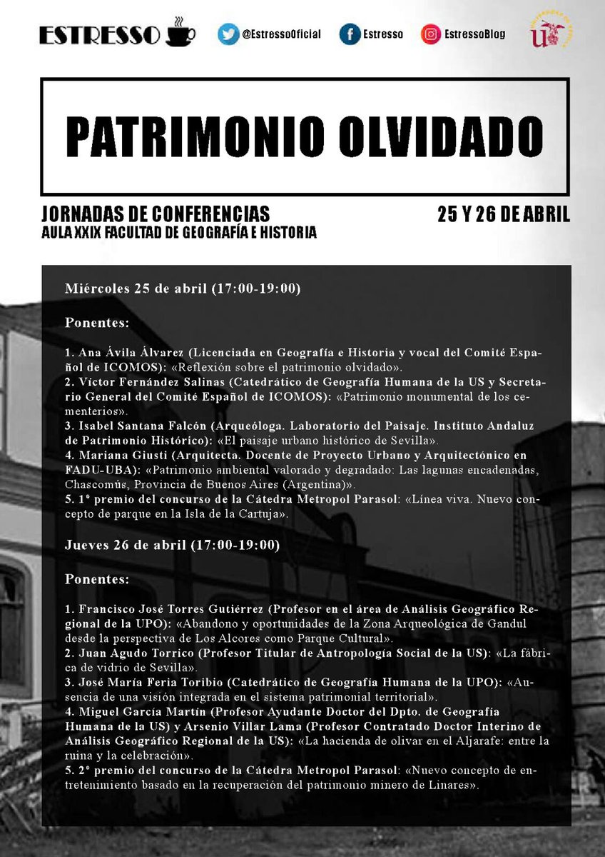 UsAntropolog's tweet photo. Hoy comienzan las jornadas sobre patrimonio olvidado de nuestros compañeros de @EstressoOficial ¡os animamos a asistir! https://t.co/OHnPA7Ccfh