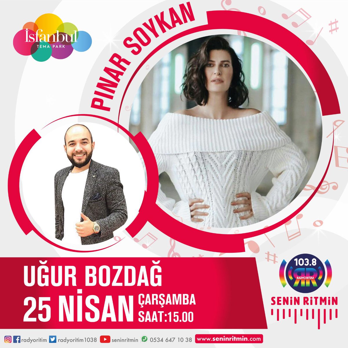 Bugün !!! #SeninRitmin #RadyoRitim ‘de <a href="/UgurBozdagg/">Uğur Bozdağ </a> ‘ın konuğu <a href="/pinar_soykan/">PINAR SOYKAN</a> 
Bu keyifli sohbeti kaçırmayın