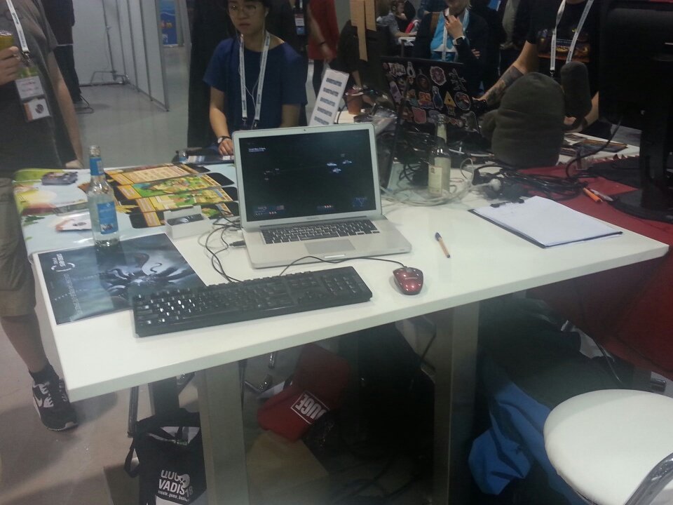 lowpolydreams's tweet photo. Our table at @IndieGameExpo of @quovadis_conf #CursedAbyss of Space https://t.co/UslU1MjOZa