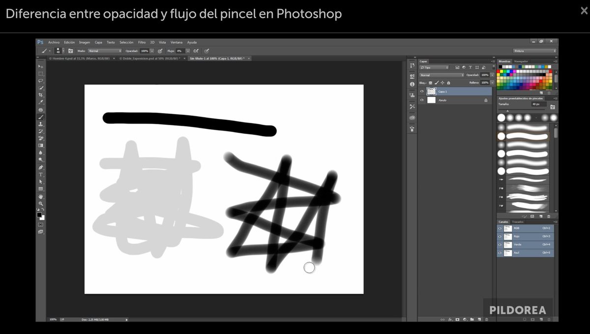 Pildorea's tweet photo. #PíldoraGratis💊👉🏻 Aprende la diferencia entre opacidad y flujo del pincel en #Photoshop https://t.co/ugyHGYPK5Q https://t.co/h9ZuHvejxp