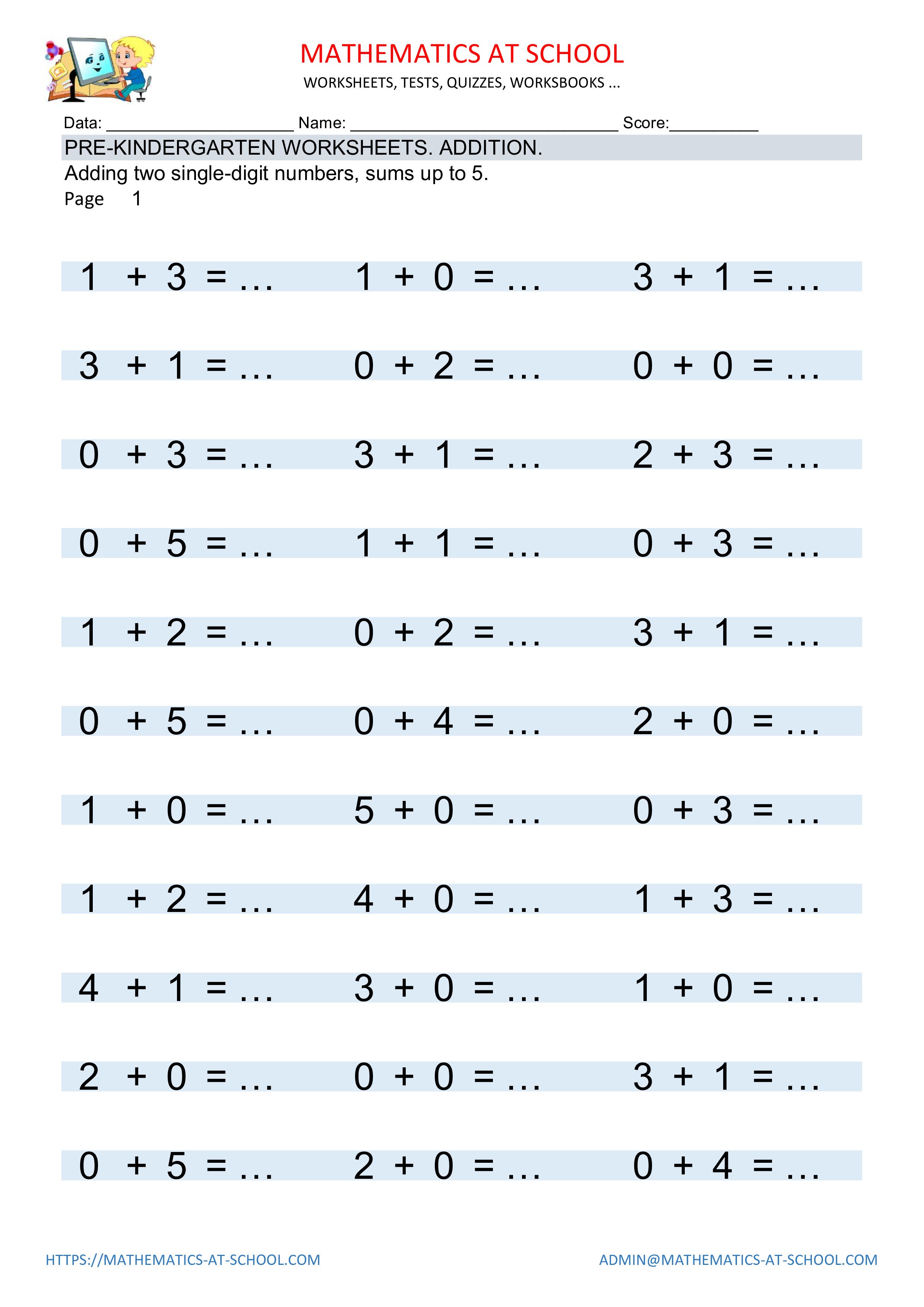 Mathematics School Twitter પર: "PRE-KINDERGARTEN WORKSHEETS With Regard To Kindergarten Math Worksheet Pdf