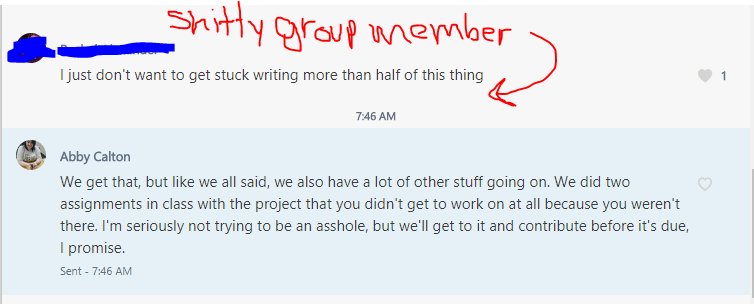 ewokabby's tweet image. group projects are the actual worst.
#Groupprojects #fightme