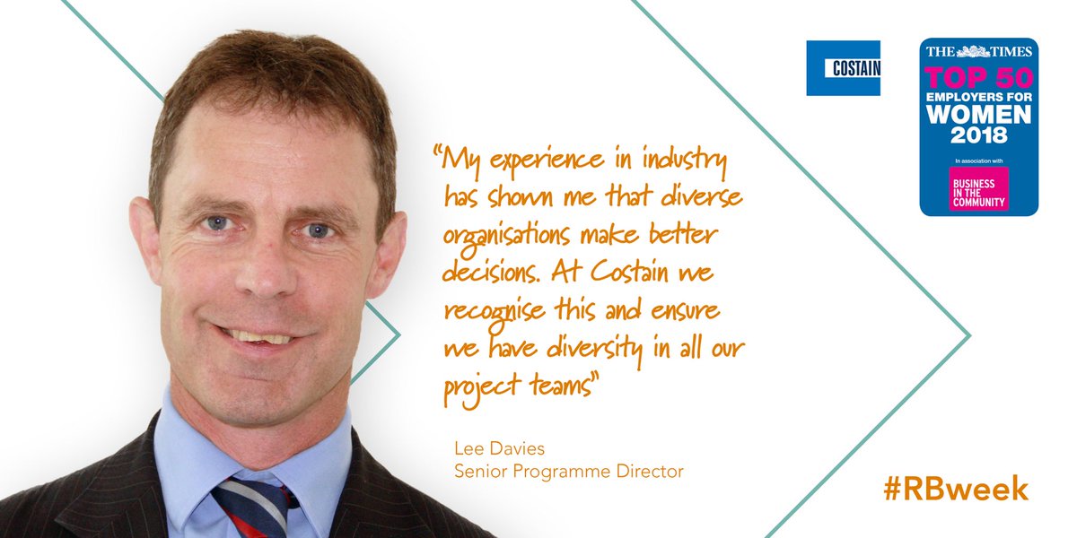 CostainGroup's tweet photo. Our senior programme director, Lee Davies, shares his view on the benefits of a diverse workforce as part of #bitc #rbweek #diversity #womeninengineering #improvinglives https://t.co/li5grVswb9