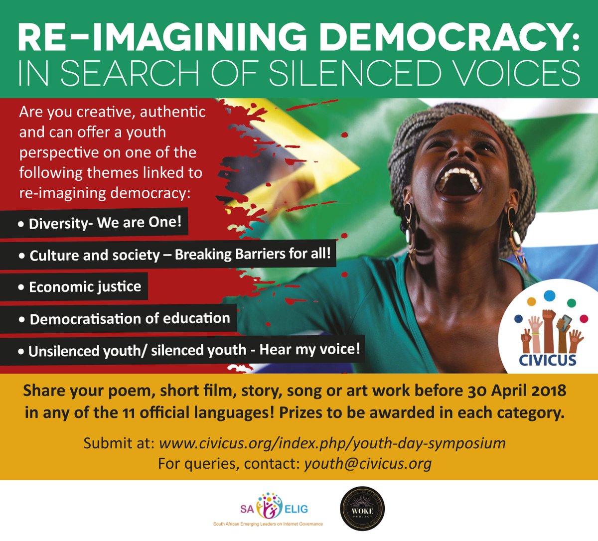 CIVICUSalliance's tweet photo. Are you creative, original and can offer a youth perspective on #reimaginingdemocracy? This is your chance to have your voice heard far and wide! https://t.co/UTY8QR5jyw https://t.co/EBpDxl3odo