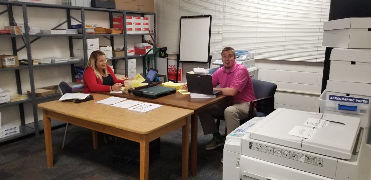 At PLDMS, PLCs, professional collaboration and student-focused work happen everywhere, all of the time.  It's our Culture.  Colvin and Wendel talk Civics EOC Review while they run off some last minute copies.  #loveleeschools