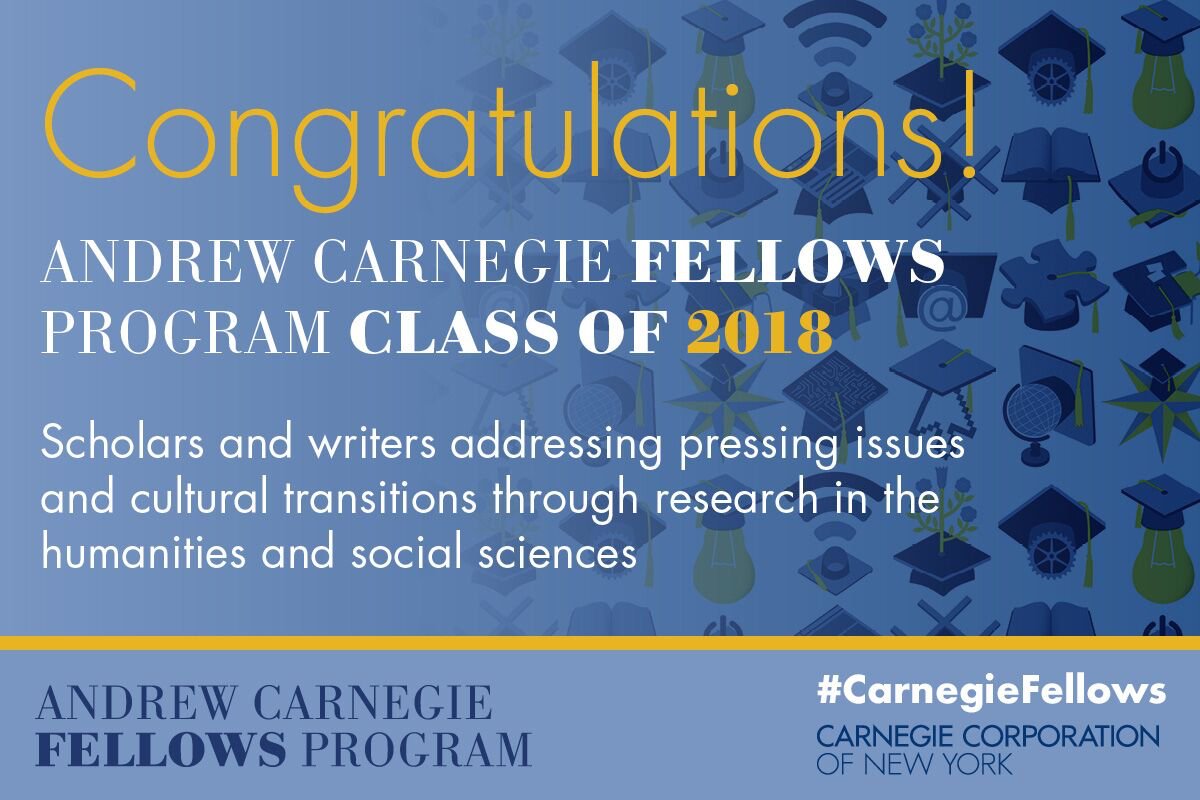 Pinching myself!!! I've been awarded a @CarnegieCorp 2018 Andrew #CarnegieFellows scholarship!