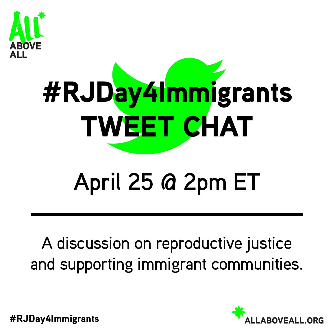 AllAboveAll's tweet photo. TODAY: Follow the #RJDay4Immigrants Tweet Chat at 2pm ET to learn more about the connections between immigrant rights &amp; #reprojustice! https://t.co/3g2TjNn7mZ