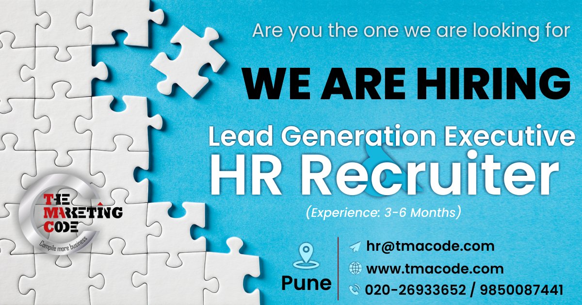 TMACode's tweet photo. Hi Everyone,   
We are hiring for : Lead Generation Executive and HR Recruiter #job #jobs #jobsearch #jobsearching #recruitment #hiring #lookingforajob #unemployed #jobless #career #careermanagement #careerdevelopment #careeradvice #jobsearchstrategies #recruiting #leadgeneration https://t.co/hp3DiELnIJ