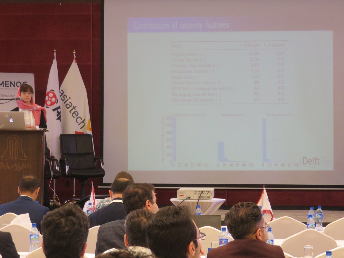 _GeriPetrova's tweet photo. RACI attendee Samaneh Tajalizadehkhoob, Delft University of Technology @tudelft, presenting her research on disentangling joint responsibility for web #security in shared hosting at #MENOG18 in Tehran. https://t.co/G3EbsJsOYt
