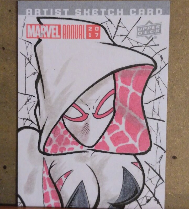 YenSanArt's tweet photo. Spidergwen de #marvelannual2017 @upperdeckent
#upperdeckcards #artistsketchcard #marvel #marvelupperdeck #marvelannual #spiderman #spidergwen https://t.co/8UnqADyuqS